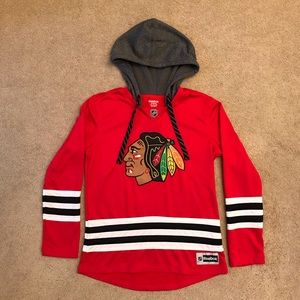 Chicago Blackhawks Reebok Womens Hooded Jersey Size Medium Red Fleece Lining
